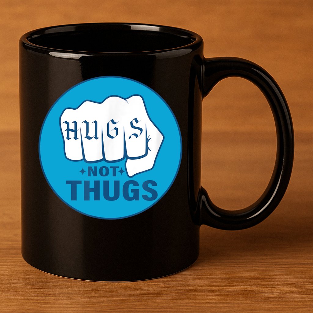 HUGS NOT THUGS 11oz C Handle Ceramic Mug