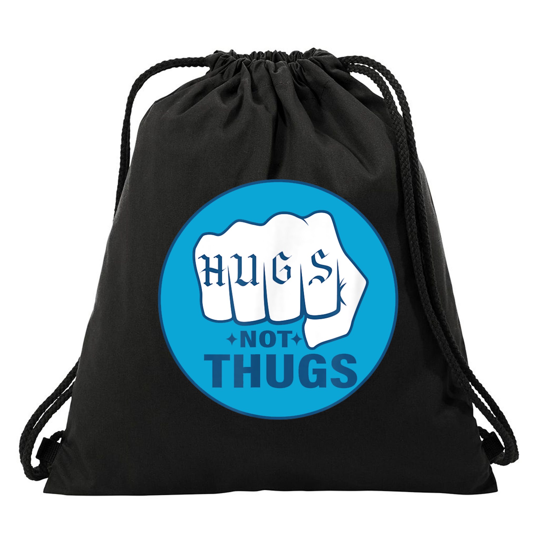 HUGS NOT THUGS Drawstring Bag