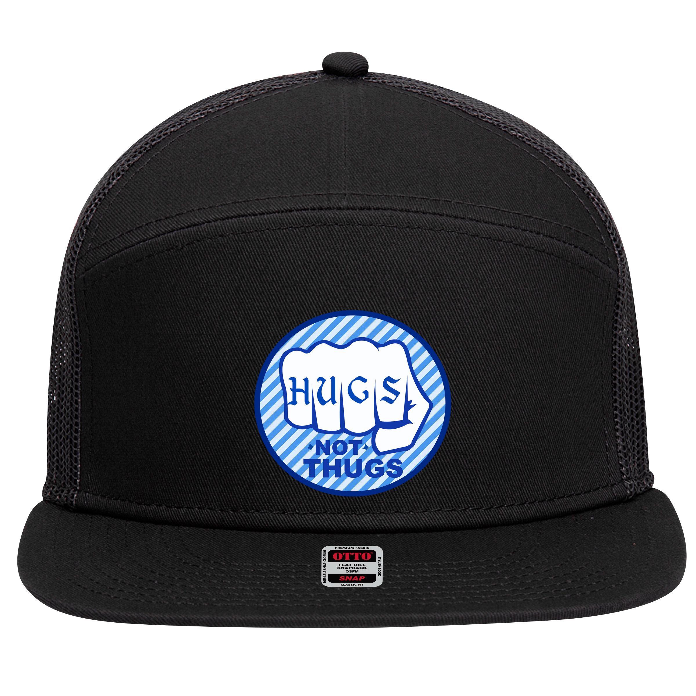 HUGS NOT THUGS 7 Panel Mesh Trucker Snapback Hat