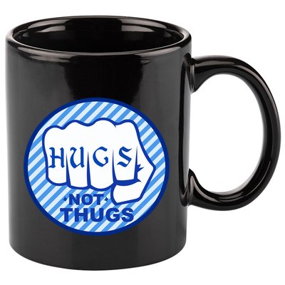 HUGS NOT THUGS 11oz C Handle Ceramic Mug