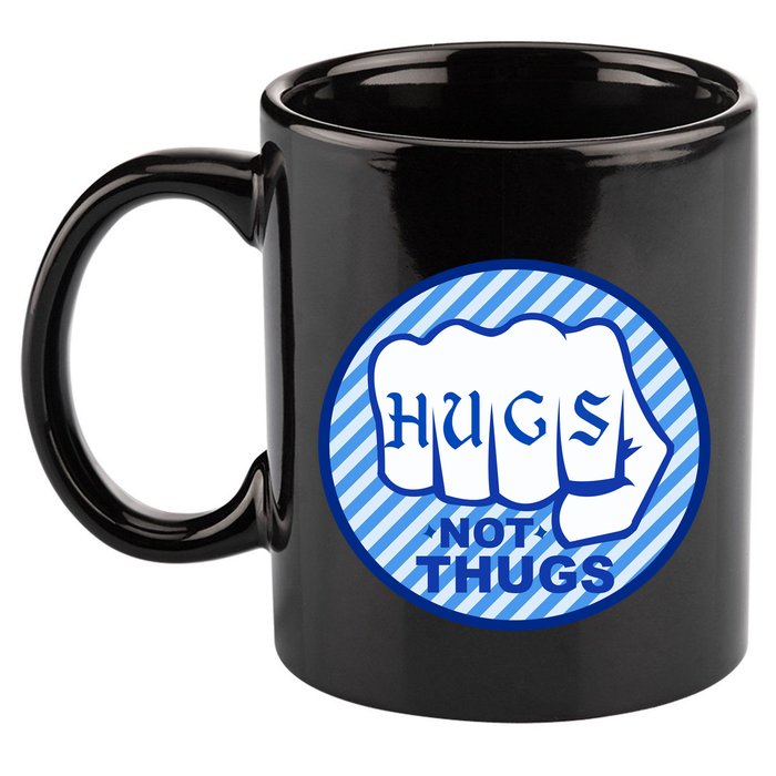 HUGS NOT THUGS 11oz C Handle Ceramic Mug