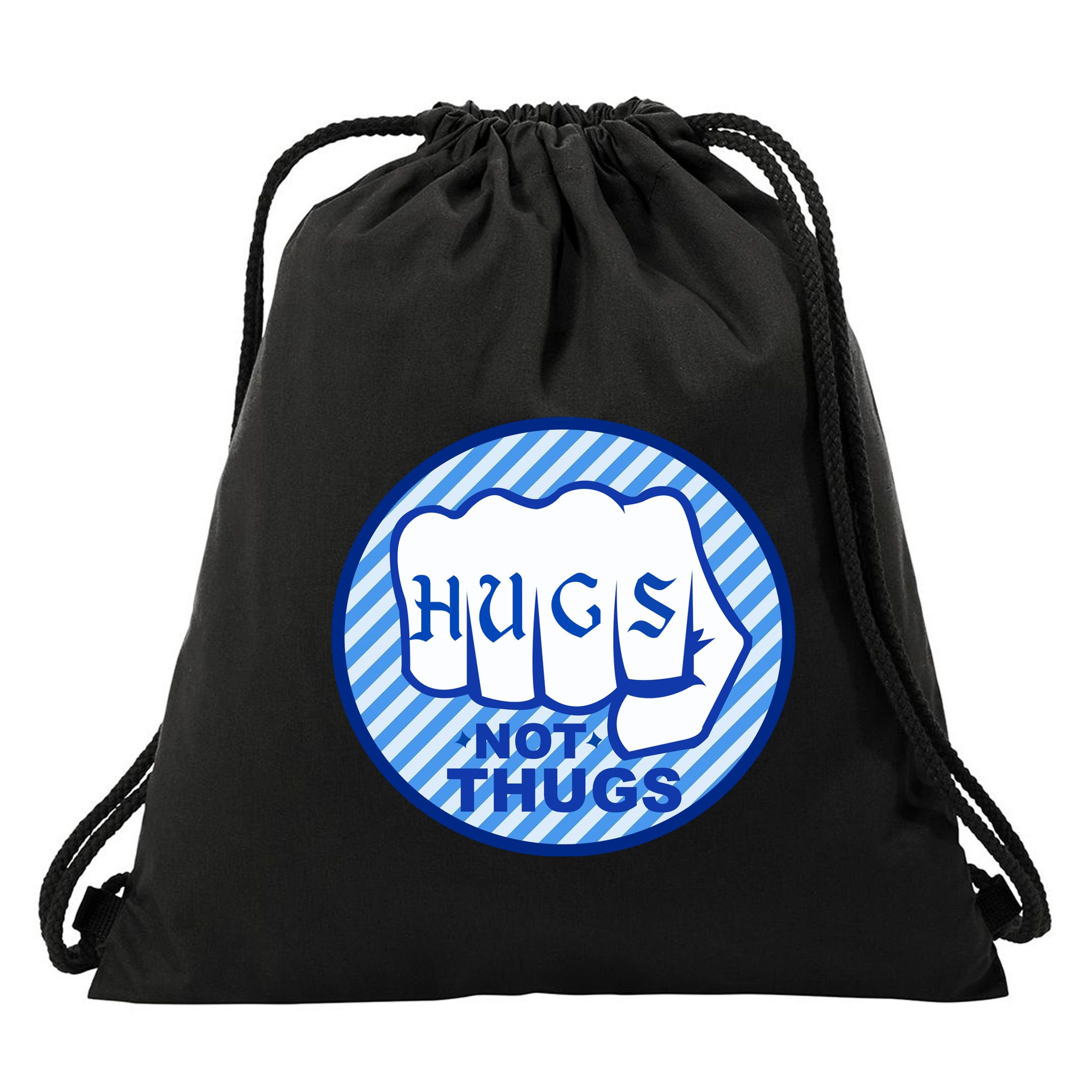 HUGS NOT THUGS Drawstring Bag