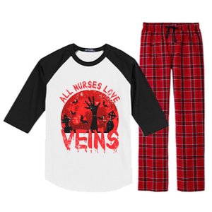 Halloween Nurse Vampire Zombie All Nurses Love Veins Cute Gift Raglan Sleeve Pajama Set