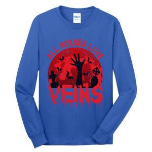 Halloween Nurse Vampire Zombie All Nurses Love Veins Cute Gift Tall Long Sleeve T-Shirt