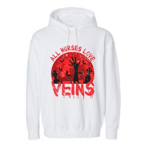 Halloween Nurse Vampire Zombie All Nurses Love Veins Cute Gift Garment-Dyed Fleece Hoodie