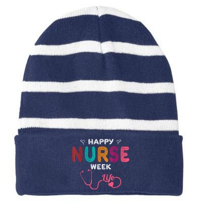 Happy Nurse Week Striped Beanie with Solid Band