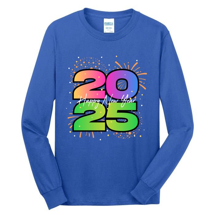 Happy New Year 2025 New Years Party Firework 2025 Loading Cool Gift Tall Long Sleeve T-Shirt