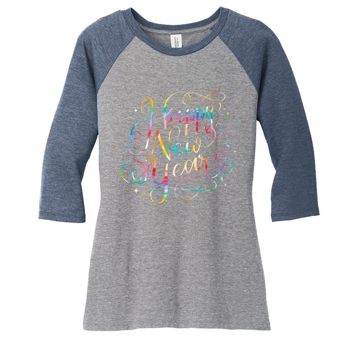 Happy New Years Eve Party Favors 2024 Family Matching Women's Tri-Blend 3/4-Sleeve Raglan Shirt