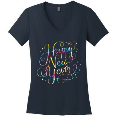 Happy New Years Eve Party Favors 2024 Family Matching Women's V-Neck T-Shirt