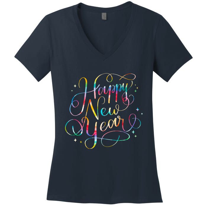 Happy New Years Eve Party Favors 2024 Family Matching Women's V-Neck T-Shirt