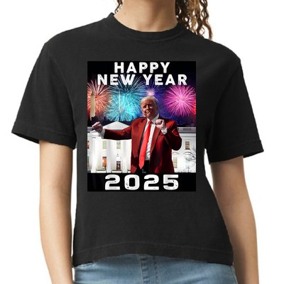 Happy New Year 2025 Boy Girl Funny Trump Comfort Colors Boxy T-Shirt