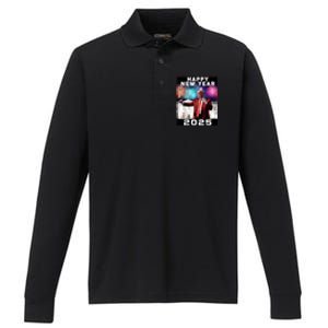 Happy New Year 2025 Boy Girl Funny Trump Performance Long Sleeve Polo