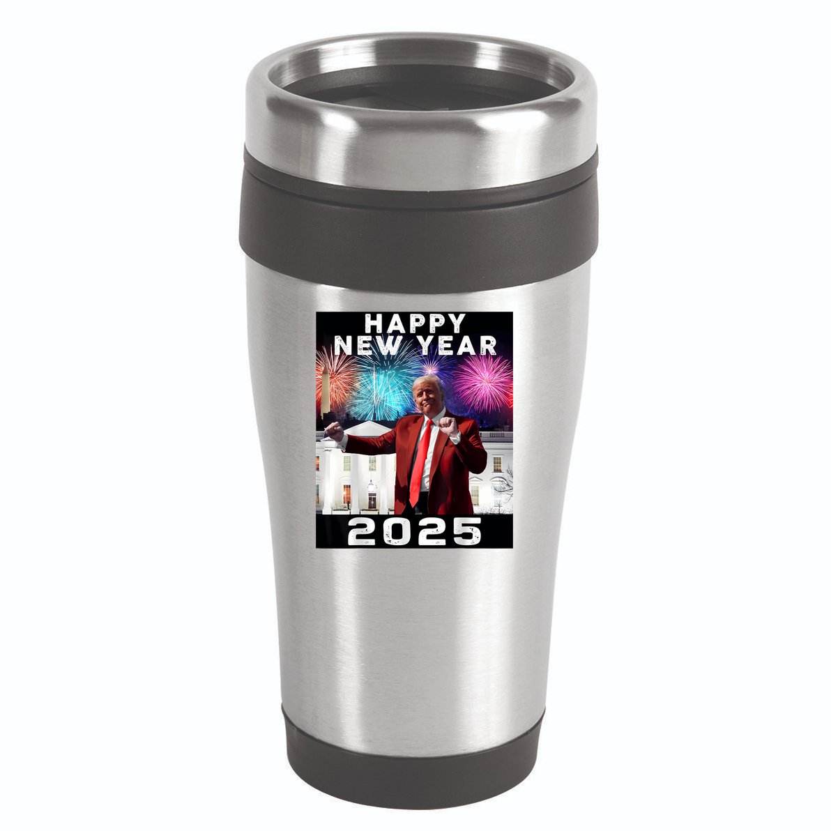 Happy New Year 2025 Boy Girl Funny Trump 16oz Travel Tumbler