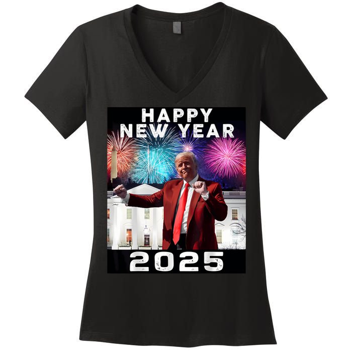 Happy New Year 2025 Boy Girl Funny Trump Women's V-Neck T-Shirt
