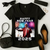 Happy New Year 2025 Boy Girl Funny Trump Women's V-Neck T-Shirt