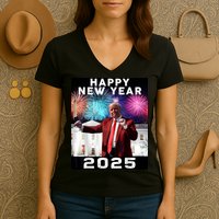 Happy New Year 2025 Boy Girl Funny Trump Women's V-Neck T-Shirt
