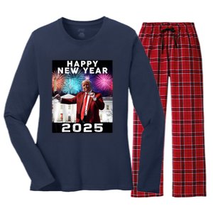 Happy New Year 2025 Boy Girl Funny Trump Women's Long Sleeve Flannel Pajama Set 