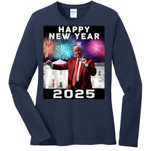 Happy New Year 2025 Boy Girl Funny Trump Ladies Long Sleeve Shirt