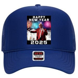 Happy New Year 2025 Boy Girl Funny Trump High Crown Mesh Back Trucker Hat