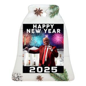 Happy New Year 2025 Boy Girl Funny Trump Ceramic Bell Ornament