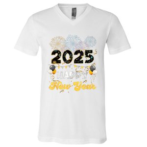 Happy New Year Party 2025 Ballon Family Matching Women V-Neck T-Shirt