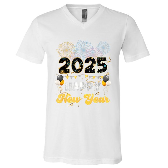 Happy New Year Party 2025 Ballon Family Matching Women V-Neck T-Shirt