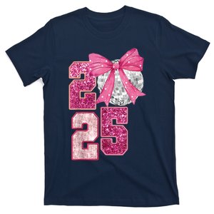 Happy New Year 2025 Disco Ball Coquette Bow Family T-Shirt