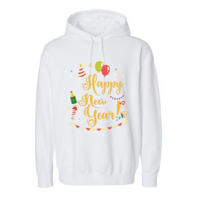 Happy New Year Celebration Balloons Gift Garment-Dyed Fleece Hoodie