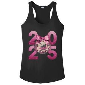 Happy New Year 2025 Disco Ball Coquette Bow Family Ladies PosiCharge Competitor Racerback Tank