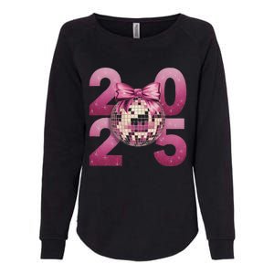 Happy New Year 2025 Disco Ball Coquette Bow Family Womens California Wash Sweatshirt