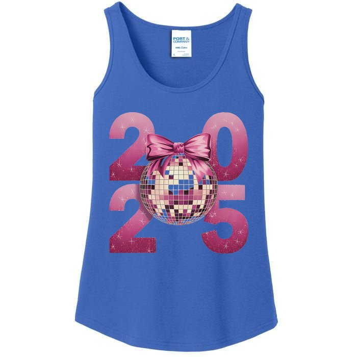 Happy New Year 2025 Disco Ball Coquette Bow Family Ladies Essential Tank