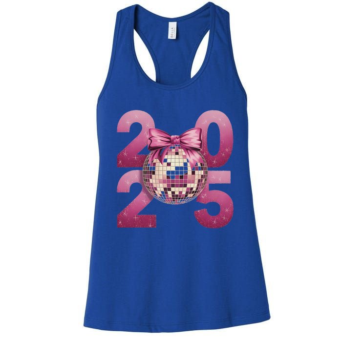 Happy New Year 2025 Disco Ball Coquette Bow Family Women's Racerback Tank