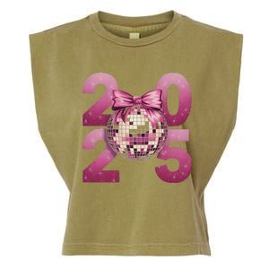 Happy New Year 2025 Disco Ball Coquette Bow Family Garment-Dyed Women's Muscle Tee