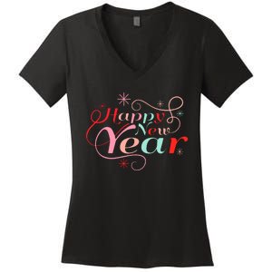 Happy New Year Party Funny New Year's Eve Groovy Women's V-Neck T-Shirt