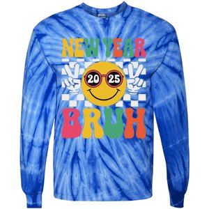 Happy New Year Bruh 2025 Tie-Dye Long Sleeve Shirt