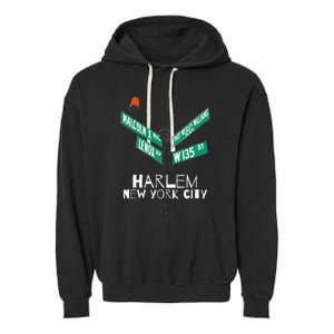 Harlem New York City Street Sign Garment-Dyed Fleece Hoodie