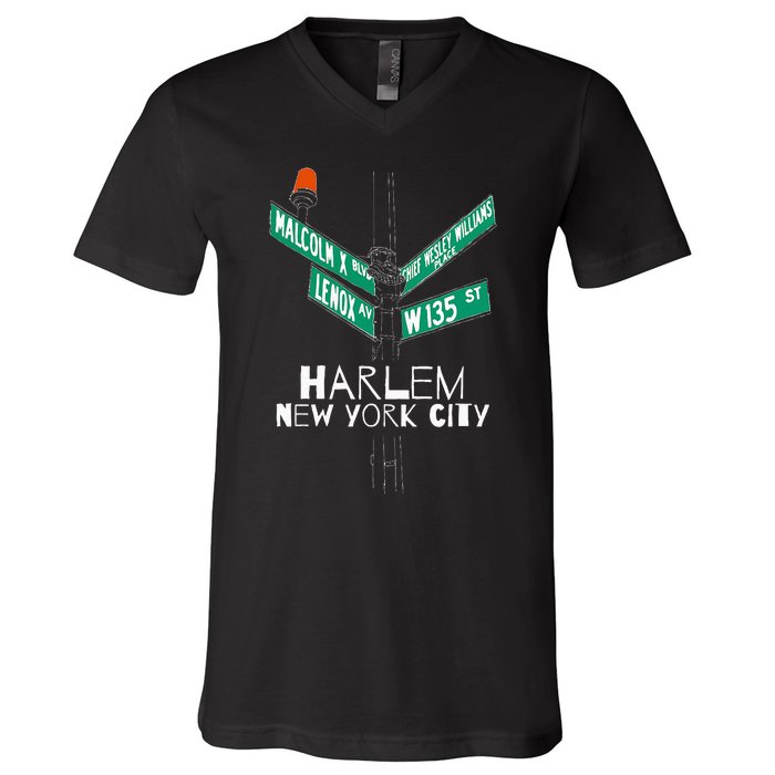 Harlem New York City Street Sign V-Neck T-Shirt