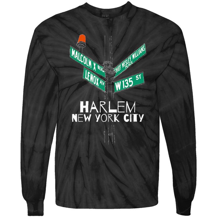 Harlem New York City Street Sign Tie-Dye Long Sleeve Shirt