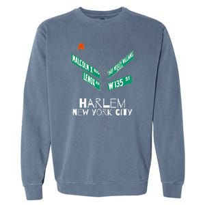 Harlem New York City Street Sign Garment-Dyed Sweatshirt