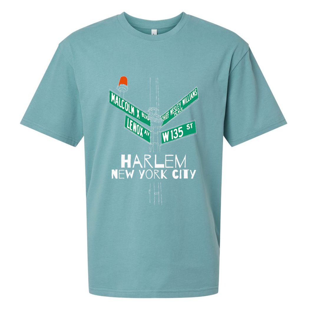 Harlem New York City Street Sign Sueded Cloud Jersey T-Shirt
