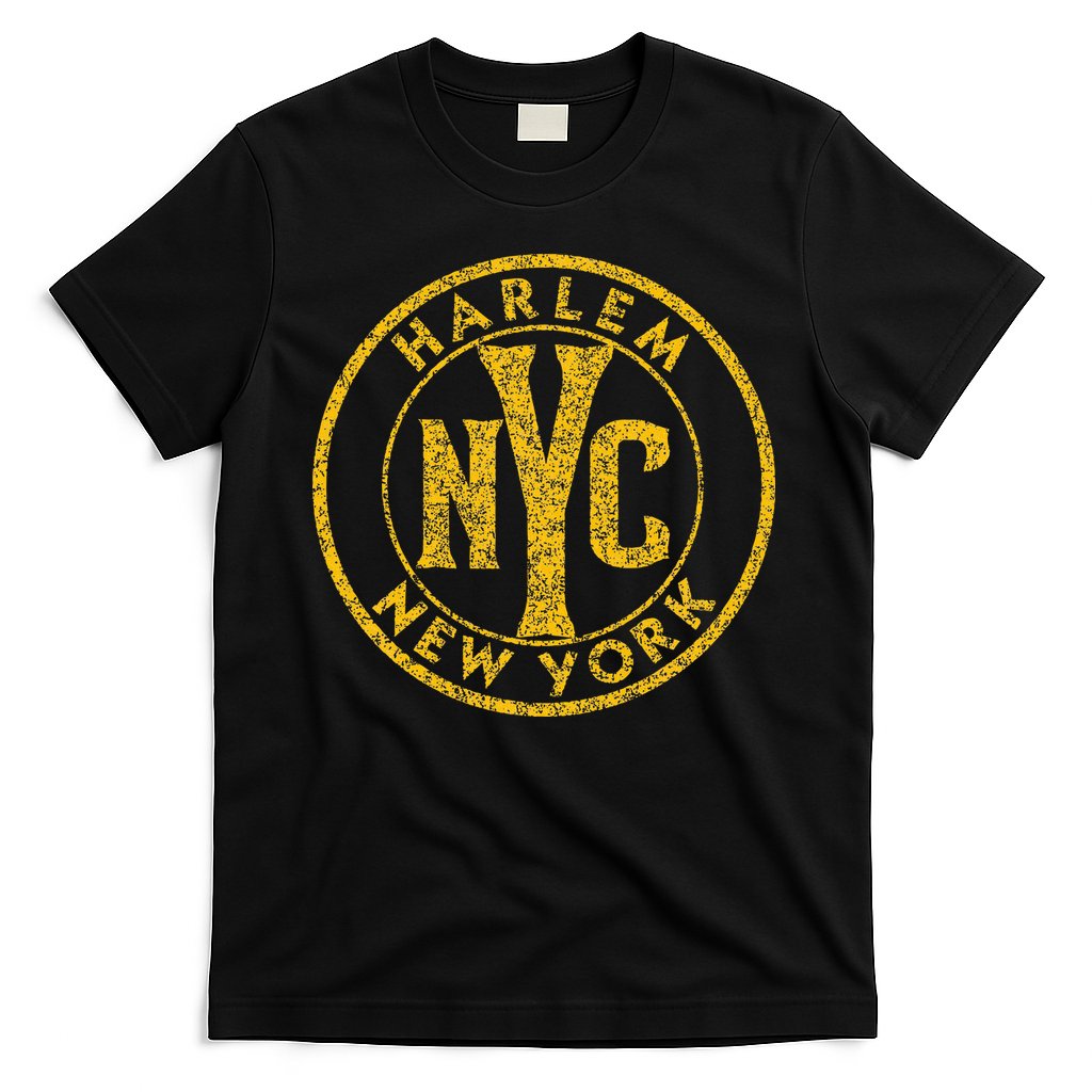 Harlem New York Nyc Circle Sign Distressed Amber Print T-Shirt