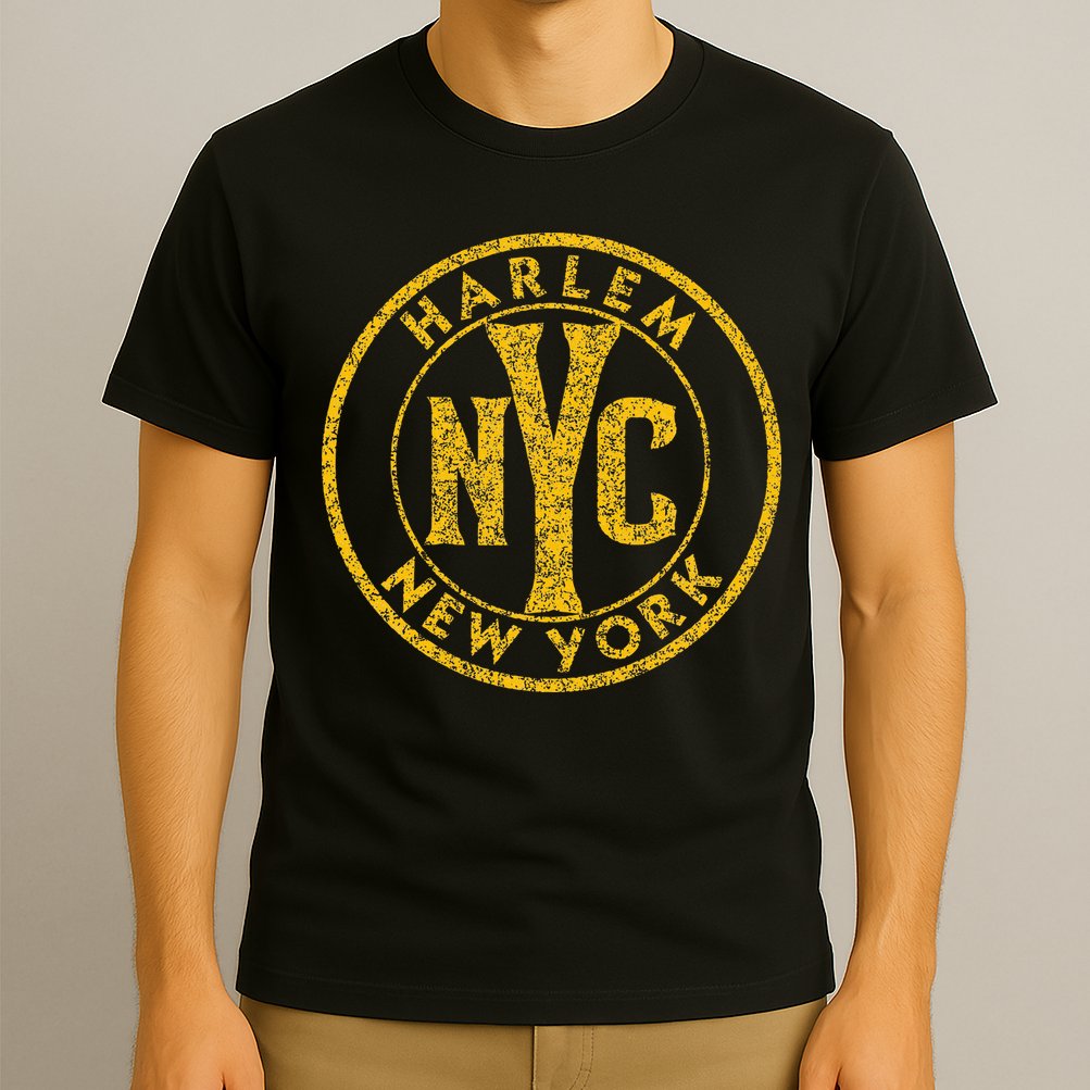 Harlem New York Nyc Circle Sign Distressed Amber Print T-Shirt