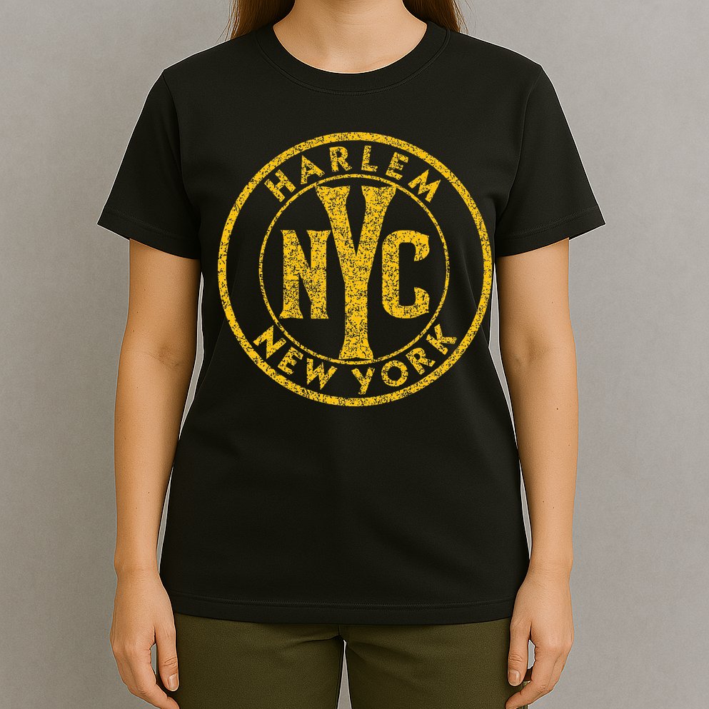 Harlem New York Nyc Circle Sign Distressed Amber Print T-Shirt