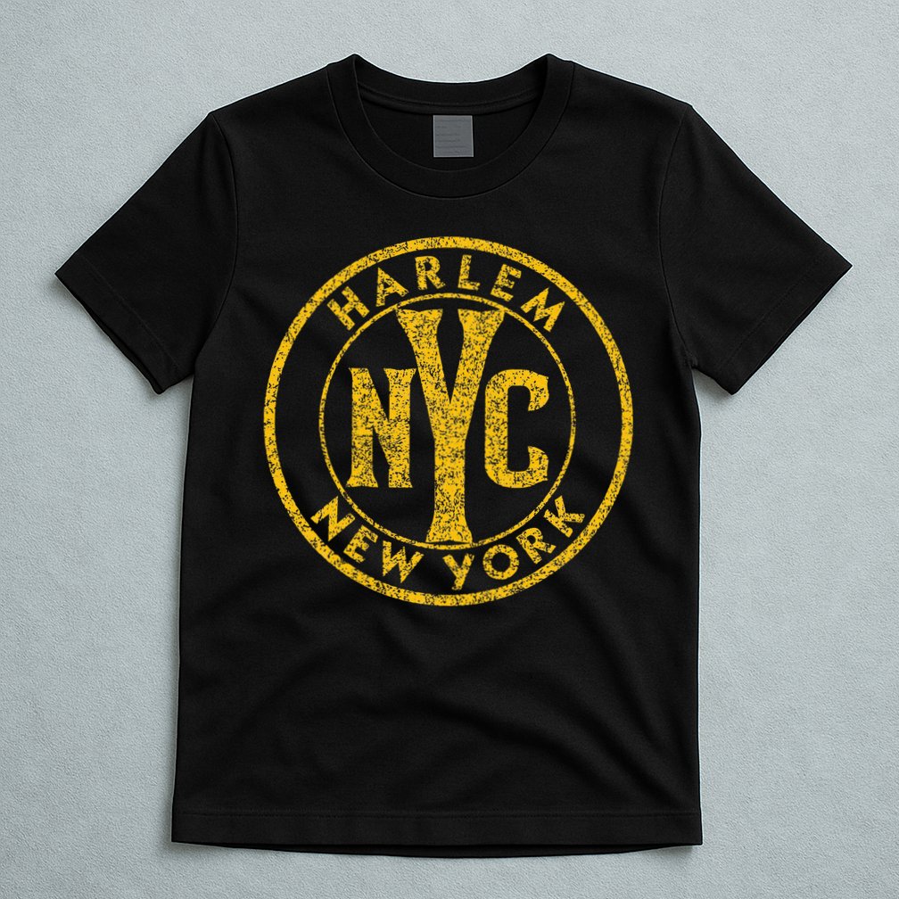 Harlem New York Nyc Circle Sign Distressed Amber Print T-Shirt
