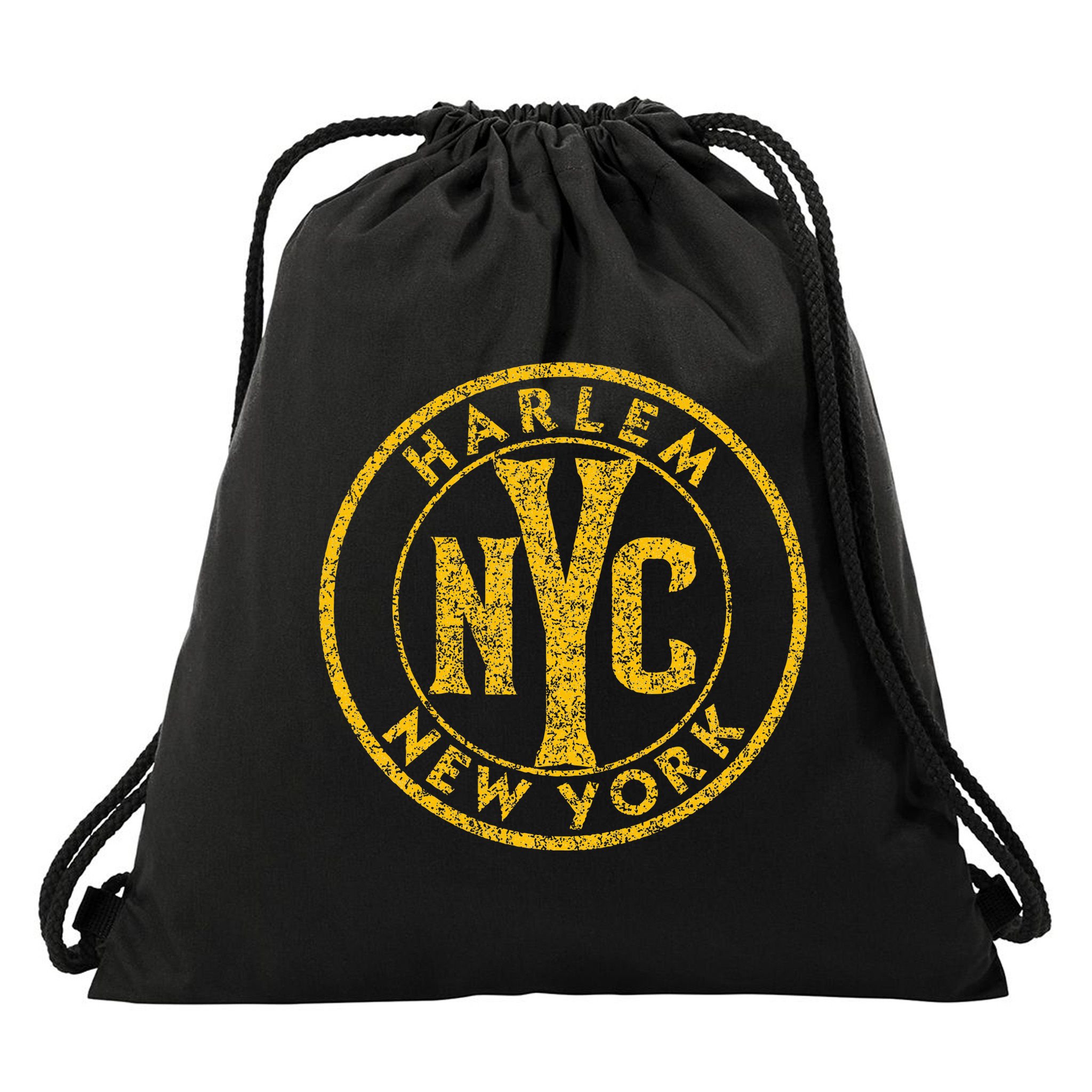 Harlem New York Nyc Circle Sign Distressed Amber Print Drawstring Bag