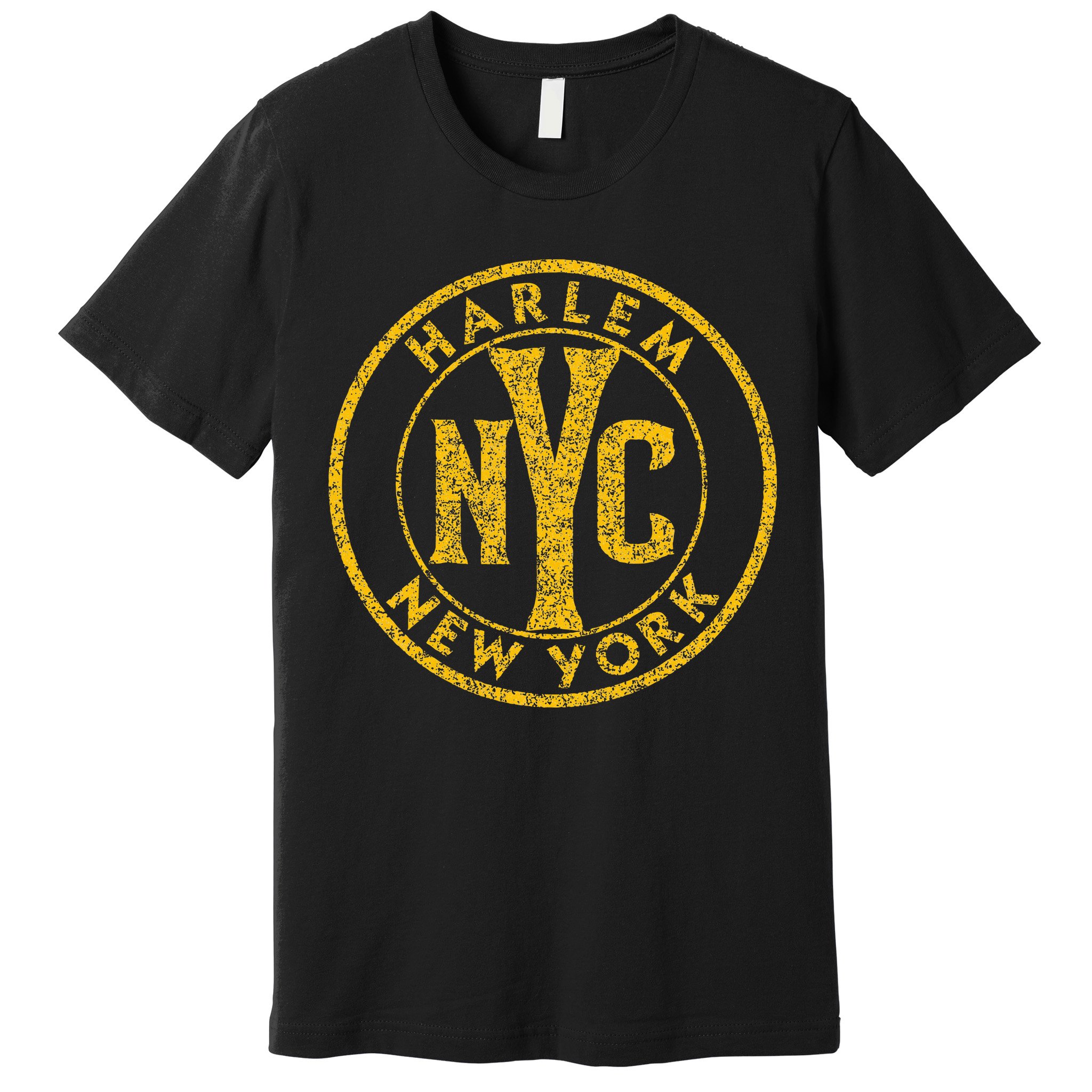 Harlem New York Nyc Circle Sign Distressed Amber Print Premium T-Shirt