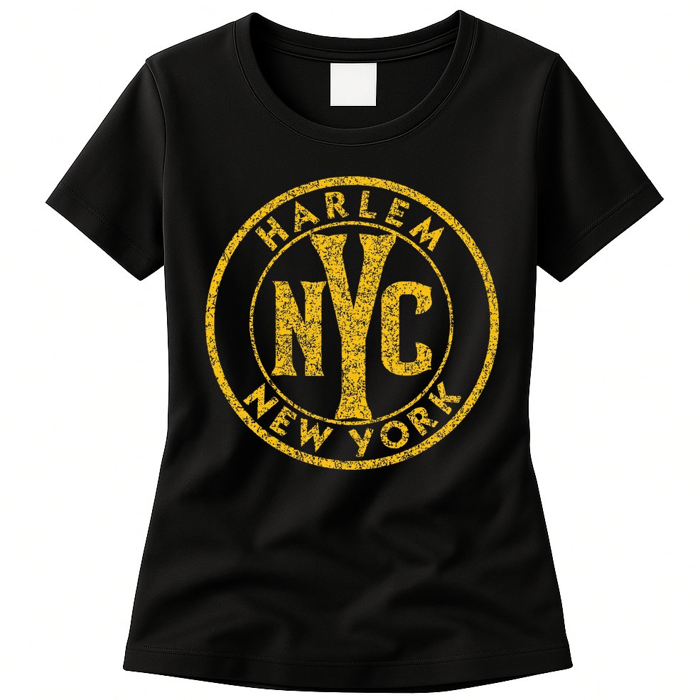 Harlem New York Nyc Circle Sign Distressed Amber Print Womens T-Shirt