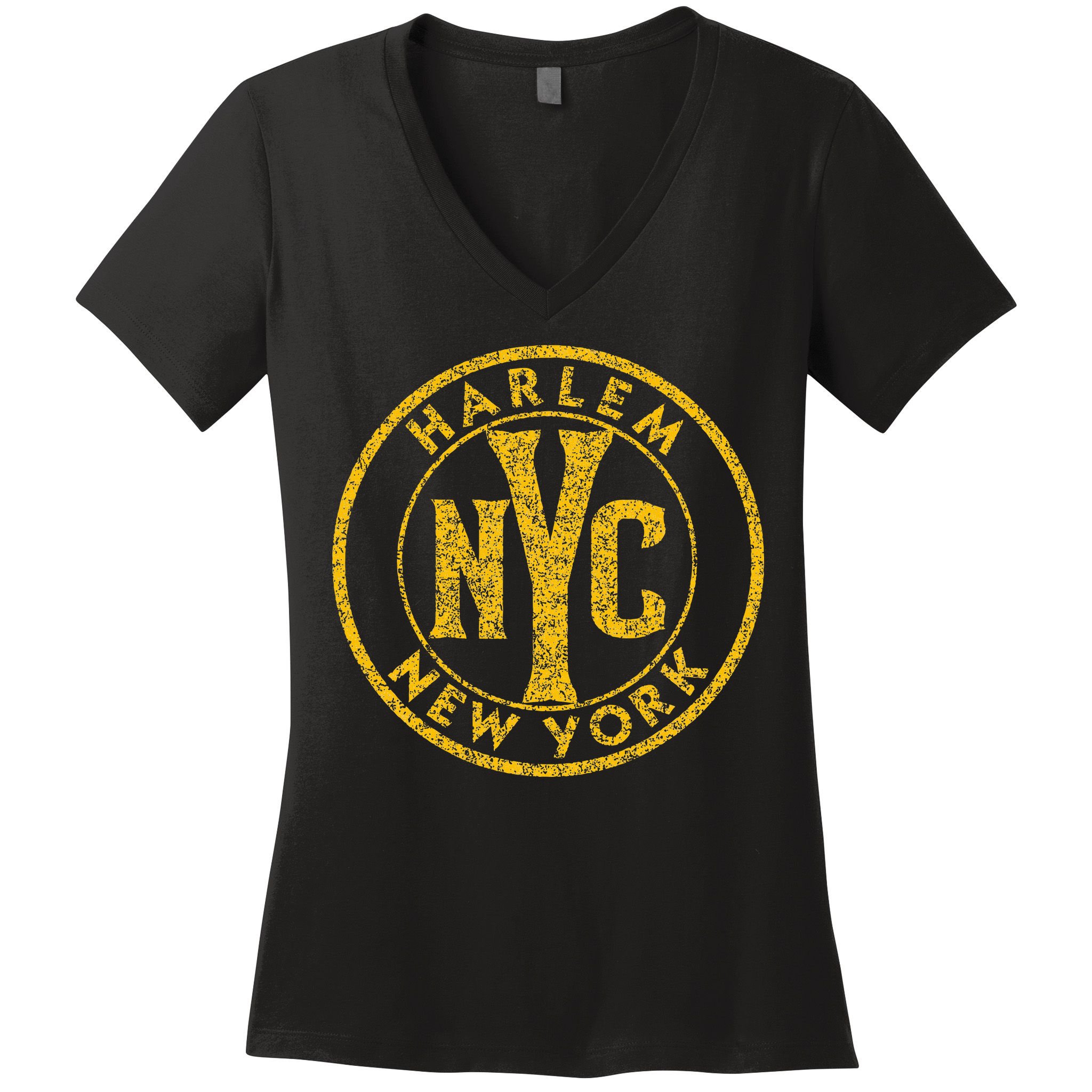 Harlem New York Nyc Circle Sign Distressed Amber Print Women's V-Neck T-Shirt