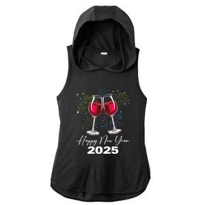 Happy New Year 2025 Wine Glass Fireworks New Years Eve Party Gift Ladies PosiCharge Tri-Blend Wicking Draft Hoodie Tank