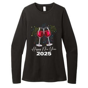 Happy New Year 2025 Wine Glass Fireworks New Years Eve Party Gift Womens CVC Long Sleeve Shirt